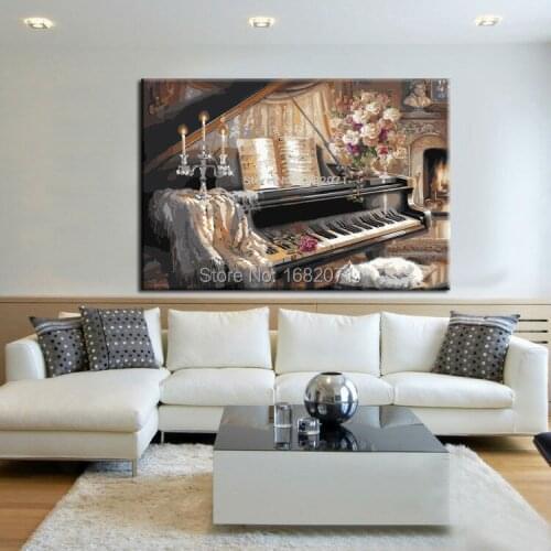 Professional Artist Hand-painted Impression Musical Instrument Piano Oil Painting On Canvas Handmade Piano Oil Paintings