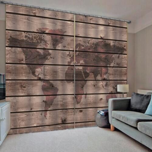 Luxury Blackout Window Curtain Photo world map Curtains For Living Room Bedroom Brown 3D Drapes Cortinas