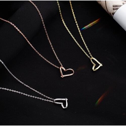925 Sterling Silver Crystal Heart Charm Pendants Necklace For Women Girls Statement Party Jewelry dz632