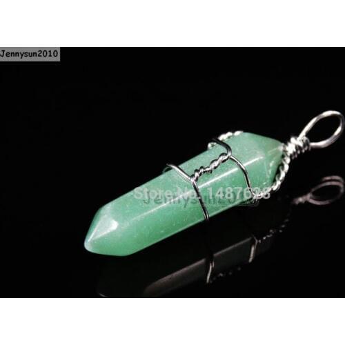 Natural Green Aventurine Gems Stones Hexagonal Pointed Healing Reiki Chakra Wire Wrap Pendant Beads Necklace Earrings 10Pcs/Pack