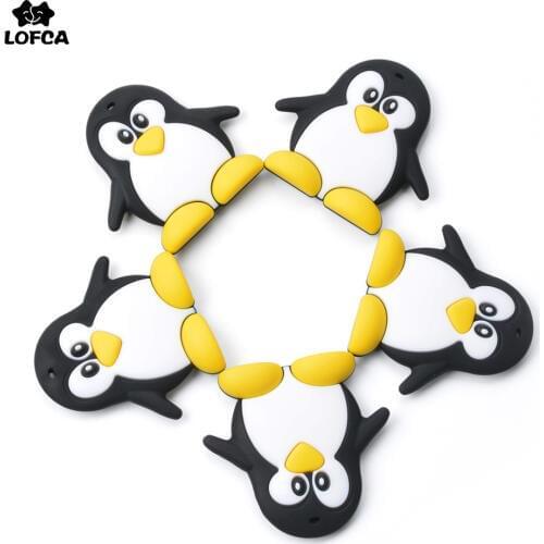 LOFCA Silicone Cartoon Penguin Teether BPA Free Teething Raccoon Cute Nursing Gift For Baby Silicone Beads Teething Toys