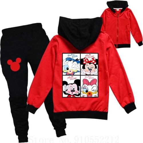 2-16Y Disney Mickey Minnie Hoodies Kids Sweatshirt+Pants 2pcs Set Toddler Boys Tracksuit Baby Girls Sport Tops Casual Outfit