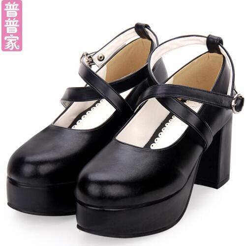 Princess sweet lolita shoes Autumn and spring shoes high heel round head muffin little fresh soft sister shoes women pu9820