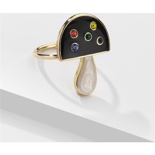 Unique Mushroom Ring One Size Vintage r French Women Rings Enamel Colored Korean Style Elegant Finger Rings Women Gifts 2021 New