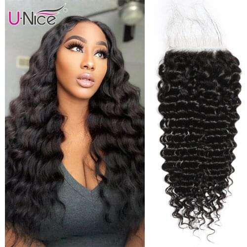 Unice Hair 5*5 HD Lace Closure Deep Wave Human Hair Closure Undetectable Skin Melt Lace Closure Invisible Knots Pre Plucked
