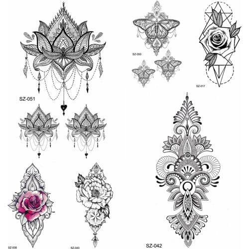 YURAN Tribal Pendant Temporary Tattoo Stickers Women Beauty Flower Henna Black Fake Tatoos Flora Girl Waterproof Tattoo Rose