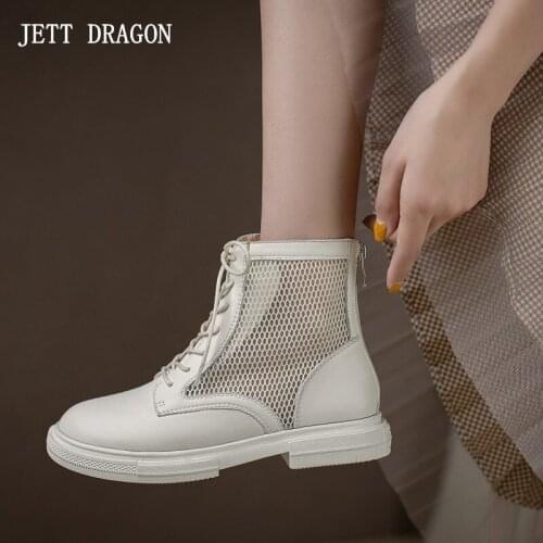 JETT DRAGON Women Hollow Net Boots 2021 Ladies Casual Lace-up Female Cool Boots Big Size Thin Section Low-heel Womens Sandals