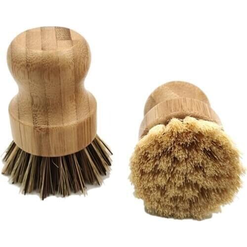 1pcs Palm Pot Brush Bamboo Round Scrub Brush Natural Scrub Brush Wet Cleaning Scrubber For Wash Dishes Pots Pans And Vegetables