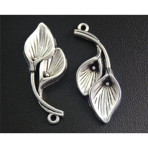 10pcs Silver Color calla lily Charm Fit Bracelets Necklance DIY Metal Jewelry Making 36x14mm A2060