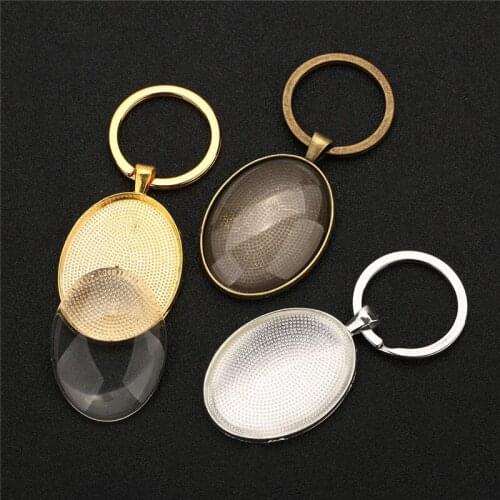 2pcs Gold Keychains Findings Diy Blank Base 30*40mm Keyrings Setting Cameo Cabochon Base Craft Diy Jewelry Making Accessories