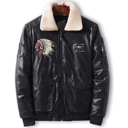 2020 Pilot Man Leather Jacket Coat 3XL Plus Size Indian Avatar Pattern Winter Men Leather Jacket Velvet Warm Male Overcoats A551