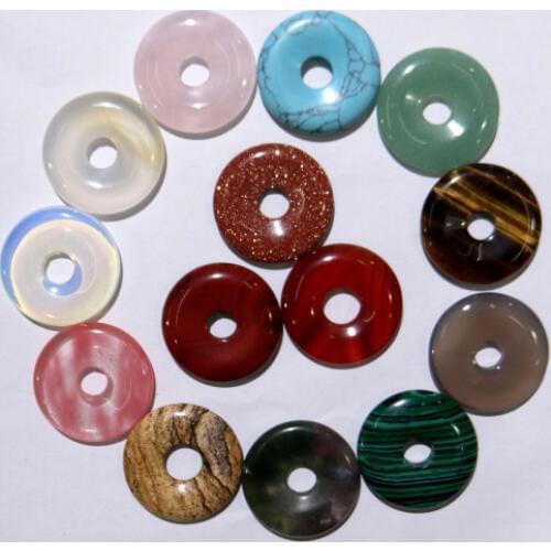 25mm Natural stone mix cirkel donut Opal Quartz Crystal Turquoises tiger eye charms pendant for diy Jewelry making necklace1pc