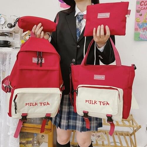 4 Piece Oxford Backpack Harajuku Cute Girl School Bag Large Capacity Student Book Bags