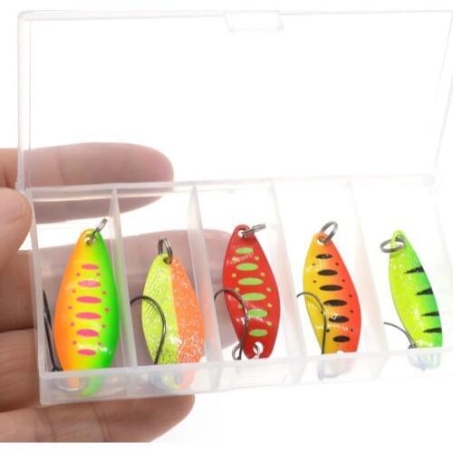 5pcs/box Pesca Saltwater Hard Metal Fishing Casting Spoon Lures with Fishing Tackle Box