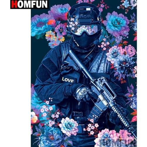 HOMFUN Full Square/Round Drill 5D DIY Diamond Painting "Flower police" Embroidery Cross Stitch 5D Home Decor Gift A14130