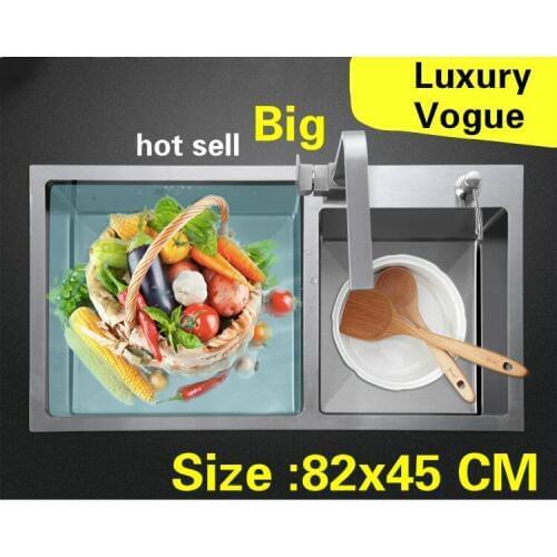 Free shipping Apartment luxury wash vegetables 304 stainless steel big kitchen manual sink double groove hot sell 820x450 MM