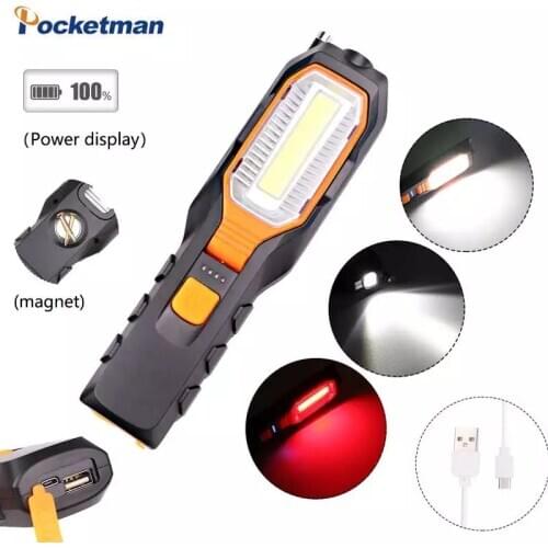 COB LED Work Light Magnetic Flashlight USB Rechargeable Flexible Inspection Lamp Emergency Worklight built-in battery Torch