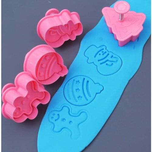 DIY 4Pcs Christmas Cookie Biscuit Plunger Cutter Mould Fondant Cake Mold Baking Fondant Cookie Cutter Christmas Biscuit Mould