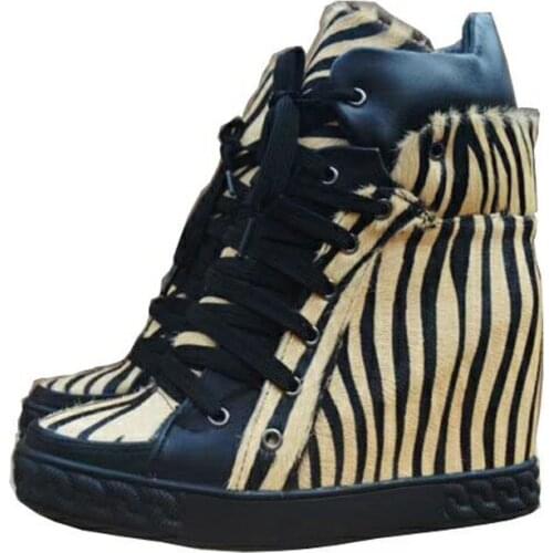 Spring High Top Suede Leather Lace Up Casual Shoes Women hidden Increased Heel Ladies Roman Style Flats Sneaker