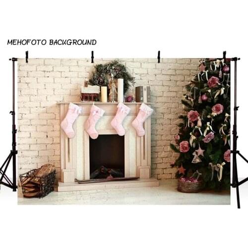 Photography Backdrops Christmas Background Fireplace Tree Winter Snow Window Interior Baby Birthday Background For Photo Studio