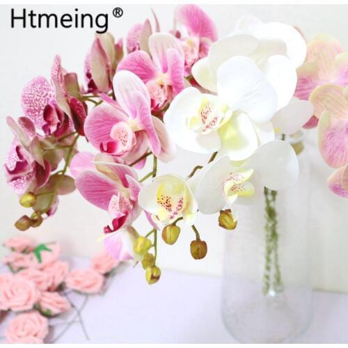 Htmeing artificial orchid latex real touch flowers long stems branches wedding decoration accessories