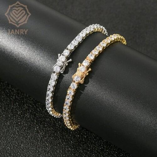 JANRY 3MM/4MM/5MM ICED OUT AAAAA Cubic Zirconia Tennis Bracelet Hip Hop Jewelry Iced Out 1 Row Gold CZ Charms Bracelet For Gifts