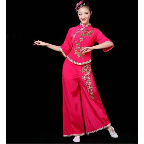 Wholesale Yangko Dance Costume Chinese National Dance Costume Chinese Collar Folk Dance Performance Wear 3XL 4XL 5XL FF032 YQ