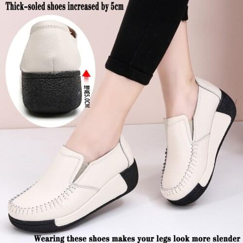 Chunky Sneakers Women Casual Fashion Dad Shoes Slip on Platform Loafers Lady Mom Genuine Leather Vulcanize Shoes Женская обувь