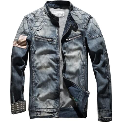 Fashion denim jacket men jeans jacket over coat stand-neck clothes