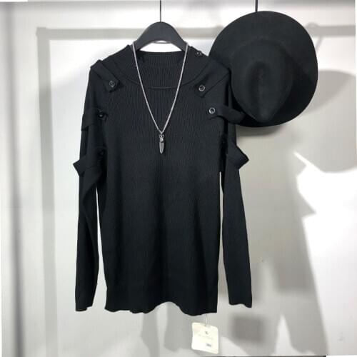 Owen seak Men Hoodies Knitted Sweater Gothic High Street Mens Clothing Spring Pullover Hip Hop Men Solid Black Hoodies Sweater