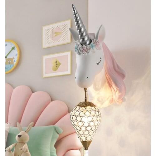 Nordic wall lamp pink creative unicorn warm childrens room bedroom bedside aisle stairwell princess girl boy cartoon