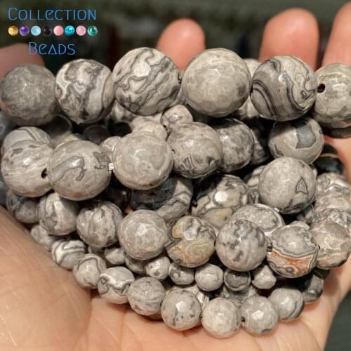 Natural Faceted Map Jaspers Loose Round Beads For Jewelry Making 4-12 MM DIY Bracelets Accessories Wholesale