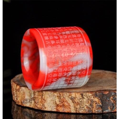 NATURAL RED WHITE JADE RING HEART MERIDIAN JADEITE BUDDHISM AMULET FASHION CHARM JEWELRY HAND CARVED CRAFTS LUCK GIFTS WOMEN MEN