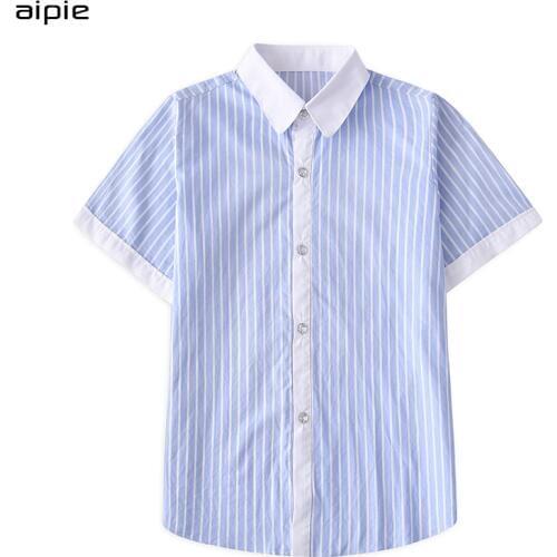 New Children Boys Shirts England Style Classic Striped Cotton Short sleeved Kids shirts For 4-14 year boys wear