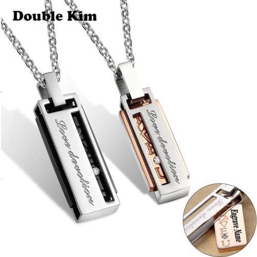 LOVE Rectangle Pendant Necklace Man Women Couple Necklace DIY Lettering engrave Name Fashion Romantic Valentines Day Present
