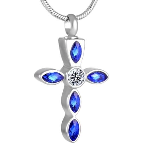IJD8649 Green/Blue/Pink/Red Crystal Cross Memorial Urn Jewelry Pendant Women Charm Stainless S.Cremation Keepsake Ashes Necklace