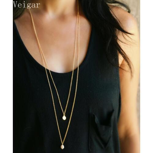 Sharp-angled Imitation Pearl Pendants Necklaces Women 2018 Fashion Jewelry Double Chains Ladies Party Long Necklace Gold Color