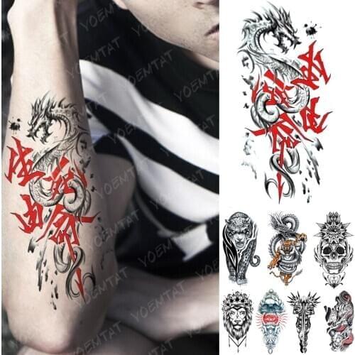 Waterproof Temporary Tattoo Sticker Life And Death Dragon Tattoos Chinese Tiger Lion Body Art Arm Fake Sleeve Tatoo Women Men