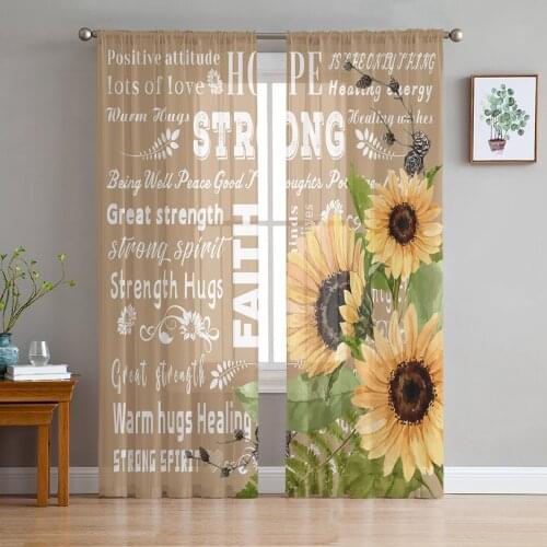 Positive Energy Sunflower Khaki Sheer Curtains for Living Room Modern Voile Curtain Bedroom Tulle Curtains Window Drapes Decor