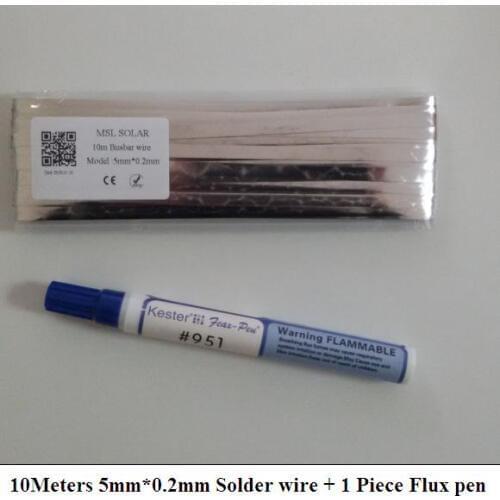 Solder Wire 5mm Width 0.2mm Thickness 10Meters/Lot + 1 piece of Flux pen For Solar cell and Electronics Welding .Busbar wire