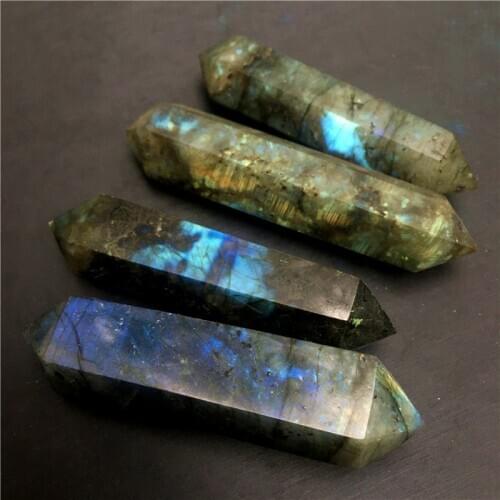 Natural Labradorite Double Obelisk Quartz Crystal Wand Heal Home Decoration Clear Negative Energy