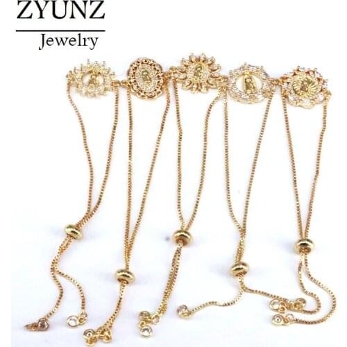 6PCS, Gold Color Jesus Religious CZ Adjustable Bracelet Women Gift in Different shape