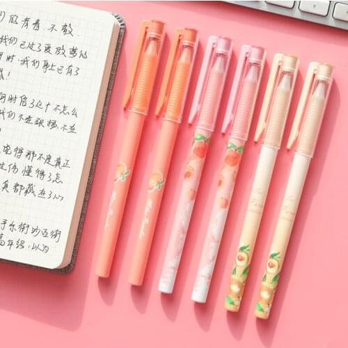 3 Pcs Cute Peach Gel Pen 0.5mm Black Ink Pen Fruit Creative Quick-drying Gel Pens Kawaii School Supplies Office Stationery Gifts