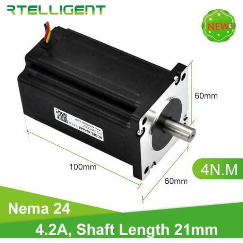 Rtelligent Nema 24 Stepper Motor Nema 23 Installation Size 4N.M 40kg.cm 60x102mm 4 Lead 4.2A Shaft Length 21mm Shaft Dia 10mm