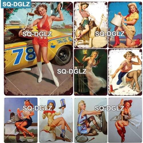 [SQ-DGLZ] Pinup Girls Metal Sign Vintage Plaque Plates Decor For Bar Pub Home Wall Decor Tin Signs 90S Poster Custom