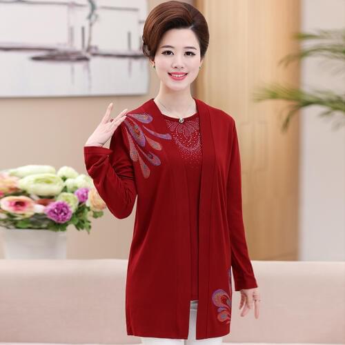 Large size Ladies sweaters Spring autumn New Middle age clothing Sweater coat fashion knitted cardigan women Two-piece set 1278