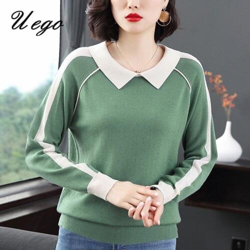 Uego Casual Sweater 2021 Women Pullover Sweaters Shirts Basic Knitted Autumn Sweater Elegant Lady Spring Green Sweater Knitwear