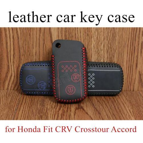 Only Red car styling Genuine quality leather car key case cover Hand sewing DIY fit for Honda Fit/CRV/Crosstour/Accord