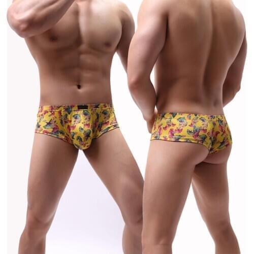 Men Sexy Underwear Breathable Boxers Lingerie Low Rise Floral Print Fashion New Big Size U-Bulge Male Panties Pouch Underpants