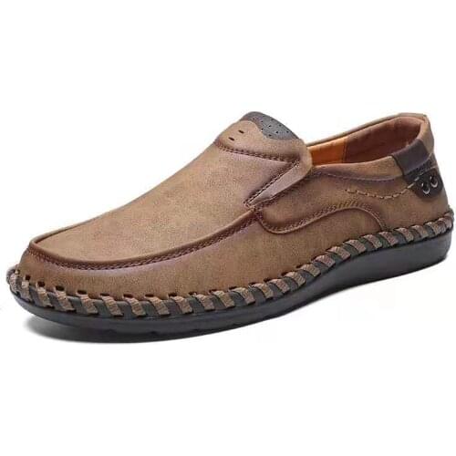 Mens Spring Autumn Casual Shoe Hand Sewn Round Toe Slip On Casual Shoes Large Size Casual Shoes With Breathable Wear Soft Sole